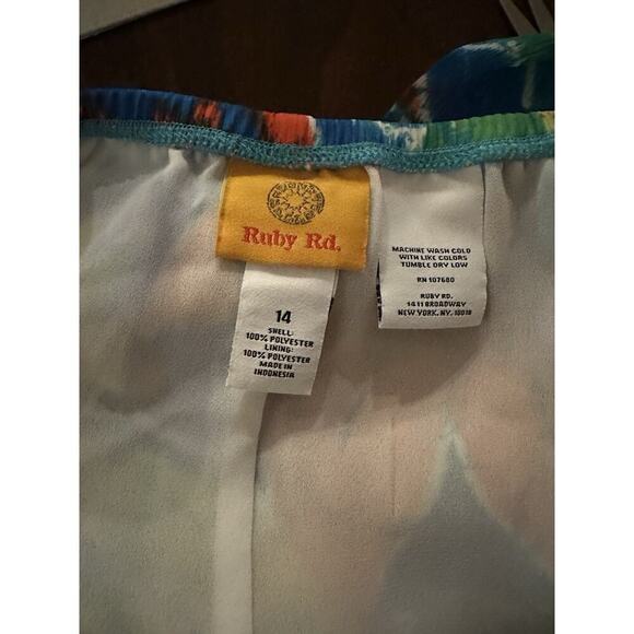 Ruby Rd Women's 14 Panel Ruffle Skirt Elastic Waist Tropical Floral Fully Lined - Picture 6 of 6